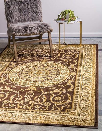 Unique Loom Versailles Collection Traditional Classic Medallion Floral Motif Area Rug (2' 2 x 3' 0 Rectangular, Brown/ Ivory)