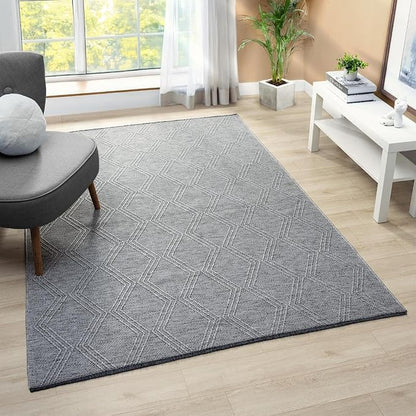 LUXE WEAVERS Modern Farmhouse Gray 8x10 Washable Area Rug, Anti-Slip Diamond Pattern Carpet