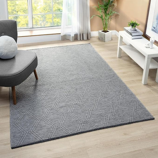 LUXE WEAVERS Modern Farmhouse Gray 5x7 Washable Area Rug, Anti-Slip Diamond Pattern Carpet