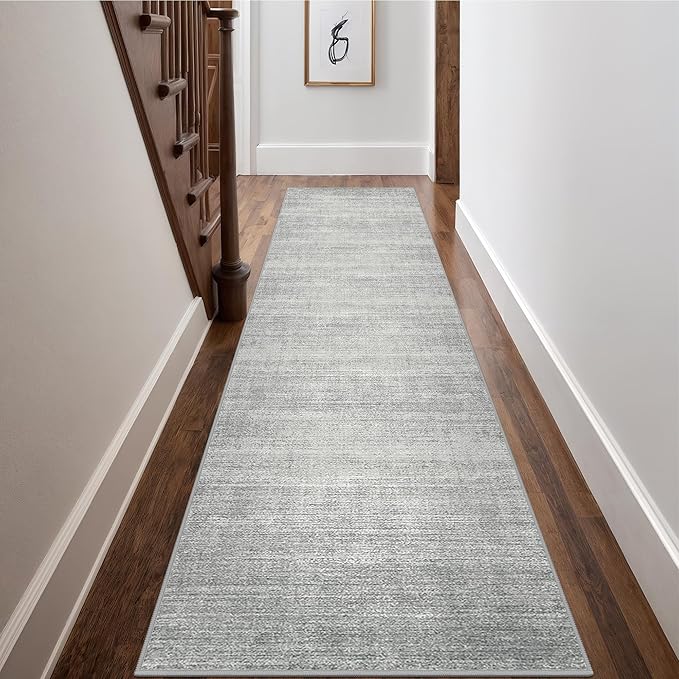 Art&Tuft Non-Slip Runner Rug - 2x12 Runner Rug Washable Low-Pile Rugs Runners, Soft Distressed Carpet Runner for Bedroom Bathroom Kitchen Laundry Living Room, Grey