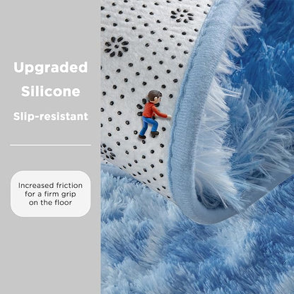 Andency 8x10 Area Rugs for Living Room, Non-Slip Fluffy Soft Large Shag Bedroom Carpet, Tie-Dyed Blue Big Indoor Thick Nursery Rug for Kids Dorm Home Decor Aesthetic