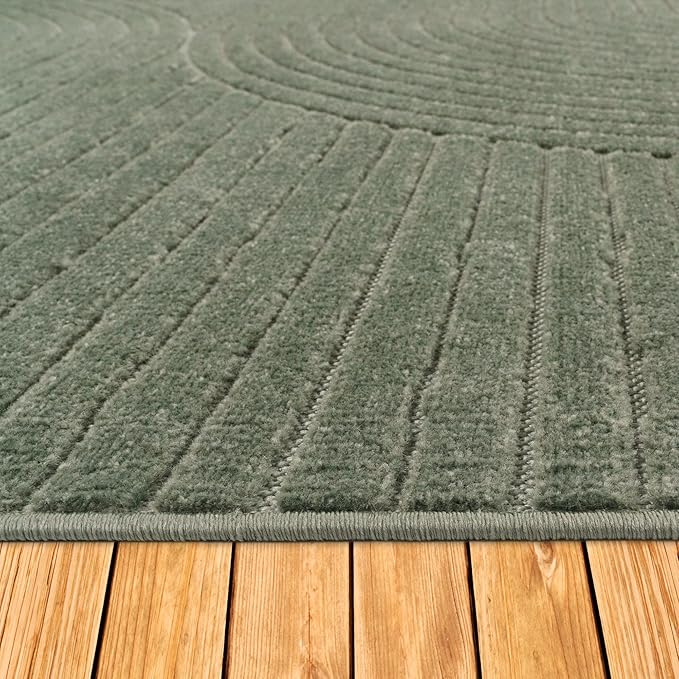 Paco Home Modern Area Rug with Raised Curved Line Pattern – Minimalist Design in Green, Size: 6'7" x 9'6"