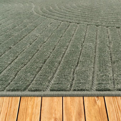 Paco Home Modern Area Rug with Raised Curved Line Pattern – Minimalist Design in Green, Size: 2'8" x 4'11"