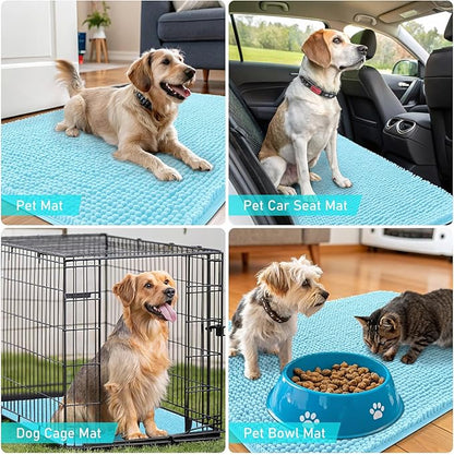 OLANLY Dog Door Mat for Muddy Paws 30x20, Absorbs Moisture and Dirt, Absorbent Non-Slip Washable Doormat, Quick Dry Chenille Mud Mat for Dogs, Entry Indoor Entryway Carpet for Inside Floor, Blue