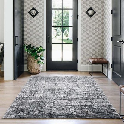 Area Rug 6×9, Large Vintage Boho Rug,Ultra-Soft Low Pile, Washable, Non Slip,Stain Resistant, Printed Carpet for Living Room Bedrooms Playroom Office Kitchen, Dark Stone