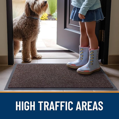 OLANLY Front Door Mat Indoor Outdoor Entrance, Waterproof Heavy Duty Doormat, Fade Resistant, Low Profile, Easy Clean Patio Porch Welcome Floor Mats for Entry, 59x40, Tan