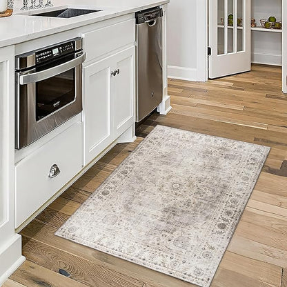 ReaLife Rugs Machine Washable Area Rug - Living Room Bedroom Bathroom Kitchen Entryway Office - Padded Crease Free Stain Resistant Premium - Boho Farmhouse Vintage- Joy- Beige Ivory - 2'x 3'