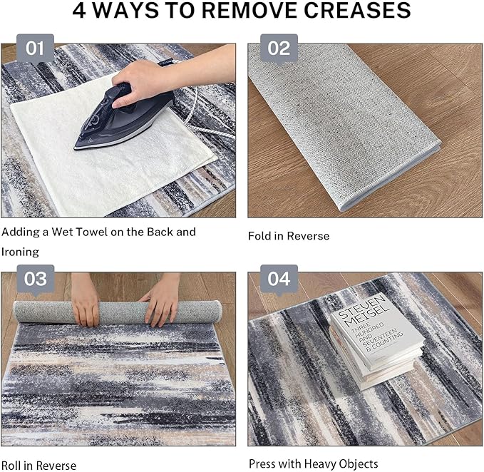 Modern Abstract Runner Rug 14' x 2'7'' (Runner), Grey, 0.32 Inch Thick, Non-Slip, Machine Washable, Faux Wool