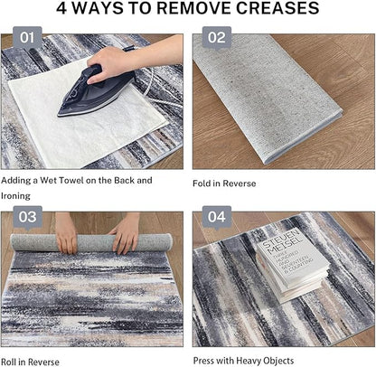 Modern Abstract Runner Rug 2.6x18, Grey Black Multi Washable Long Kitchen Runner Non-Slip Soft Hallway Rug Runner Thin Print Faux Wool Carpet for Entryway Bedroom Laundry Room Indoor Home Decor