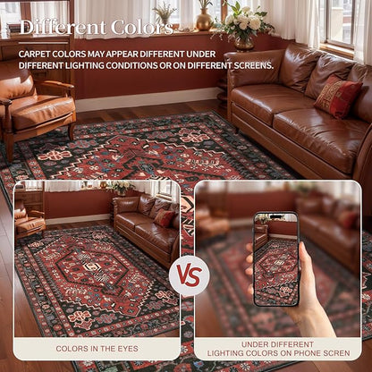 Ciicool Washable 5x7ft Rugs for Living Room Non-Slip Indoor Area Rug Large Low-Pile Mat Floor Carpet Vintage Rug for Bedroom Dinning Foyer Decor