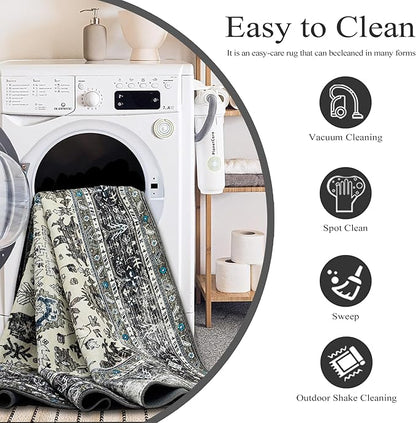 Area Rug Non Slip Machine Washable Ultra Soft Living Room/Bedroom/Kitchen/Outdoor/Classroom White Gray, 2'×3'