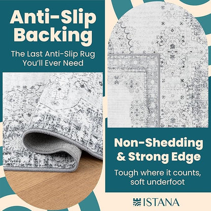 Istana 5x7 Area Rug - Grey/Gold Rugs for Living Room 5x7 - Foldable Rugs for Bedroom - Stain Resistant Washable Rug - Eco-Friendly Boho Area Rugs - Easy to Clean Living Room Rug