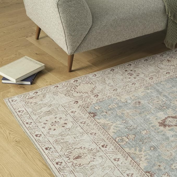 Revival Rugs Nimbus 6'x9' Zero-Shedding Area Rug for Living Room Bedroom - Oeko-TEX Certified, Low Pile, Spot Clean, Aqua, Blue