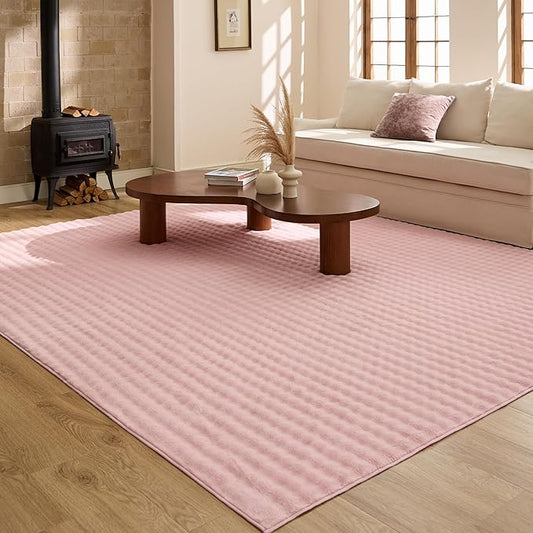 Bedsure 8x10 Fluffy Area Rugs for Living Room, Machine Washable Rugs, Non-Slip Backing, Non-Shedding, Pet Friendly Throw Rug for Bedroom Dining Room, Rug for Kids Room, Strawberry Cream