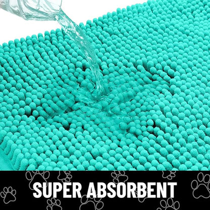 Smiry Dog Door Mat for Muddy Paws, Absorbent Dirt Trapper Non Slip Quick Dry Washable Chenille Mat for Mud Dogs, Entry Rug for Indoor and Outdoor (40x32 Inches, Turquoise and White)