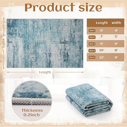10x12 Abstract Area Rugs for Living Room, Modern Teal Grey Washable Indoor Rug for Bedroom, Soft Large Non-Slip Carpet for Dining Room Home Office Farmhouse Decor - Teal+Gray