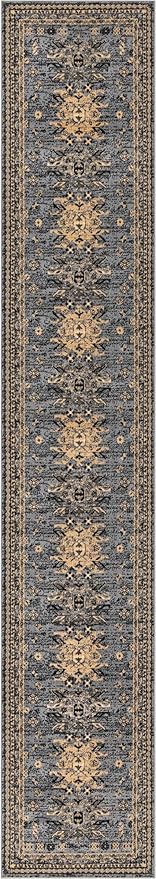 Unique Loom Taftan Collection Border Geometric Tribal Inspired Design Area Rug (2' 11 x 16' 5 Runner, Gray/ Black)