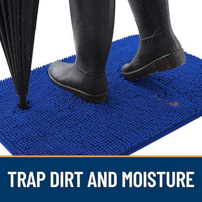 OLANLY Dog Door Mat for Muddy Paws 59x32, Absorbs Moisture and Dirt, Absorbent Non-Slip Washable Doormat, Quick Dry Chenille Mud Mat for Dogs, Entry Indoor Entryway Carpet for Inside Floor, Royal Blue