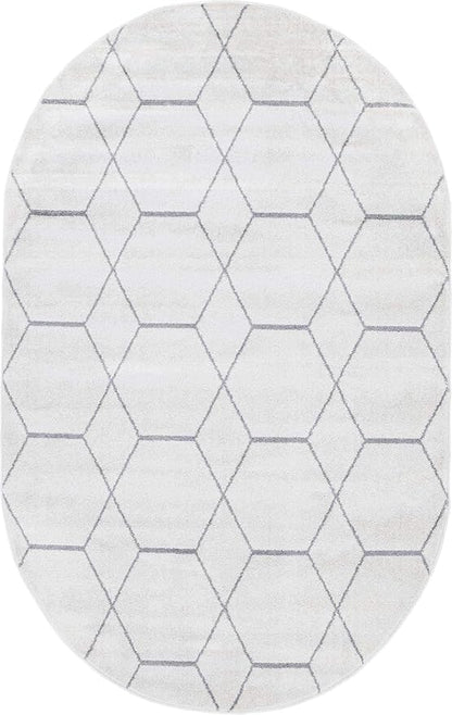 Unique Loom Trellis Frieze Collection Area Rug - Geometric (5' x 8' Oval, Ivory/ Gray)