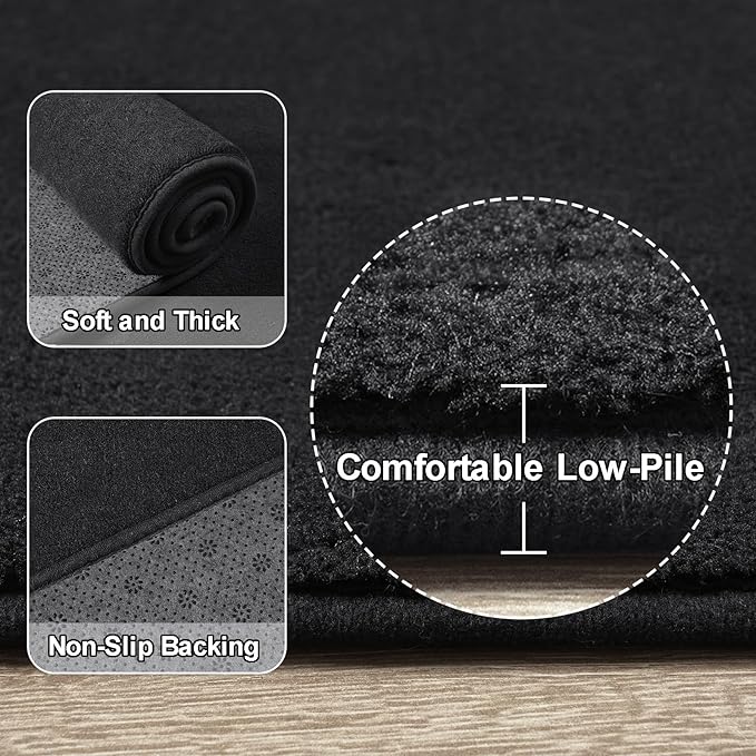 Amearea Modern Soft Hallway Runner Rug, 2x6 Feet Washable Runner Rugs for Hallway, Black Fluffy Rug Bedroom Bedside Rugs, Non Slip Memory Foam Rug Carpet for Entrance Kitchen Living Room Decor