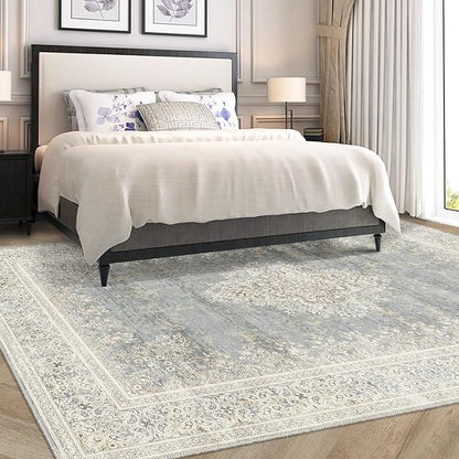 8x10 Area Rug Non Slip Boho Large Rug Entryway Indoor Mat Machine Throw Bedside Rug for Living Room Bedroom Kitchen (Beige Grey)