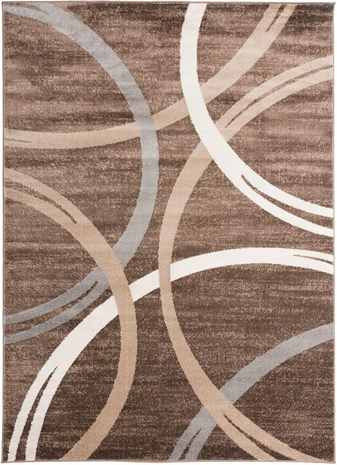 Rugshop Modern Wavy Circles Design Area Rug, Fade-Resistant Carpet for Bedroom, Office, or Small Spaces, Brown, 3'3" x 5'