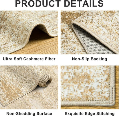 6x9 Area Rugs for Living Room - Washable Rug Modern Abstract Soft Large Neutral Non-Slip Carpet Indoor Floor Stain Resistant Thin Carpets for Bedroom Dining Room Farmhouse Nursery Home Office Beige