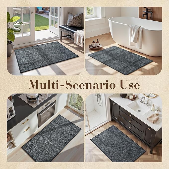 MontVoo Door Mat Indoor Entrance Doormat, Absorbent Durable Rubber Non Slip Front Door Mat for Inside Entry Entryway Dirt Trapper Welcome Mat, Darkgrey 32''x48''