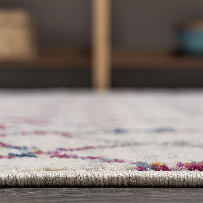JONATHAN Y Boho Vintage Diamond Ivory/Multi Square Area Rug 5X5 ft, Moroccan Hype for Living Room, Bedroom, Kitchen, Office, Easy-Cleaning, High Traffic, Pet-Friendly, Non-Shedding (MOH101E-5SQ)