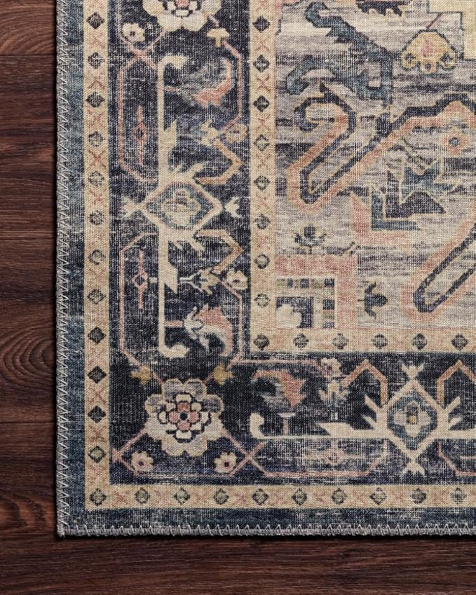 Loloi Hathaway Collection HTH-01 Navy/Multi 3'-6" x 5'-6", .25" Thick Accent Rug, Soft, Durable, Printed, Modern, Low Pile, Non-Shedding, Easy Clean, Living Room Rug