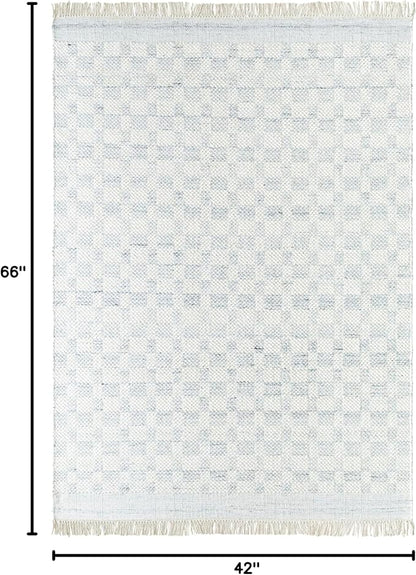 Mark&Day Wool Rugs, 4x6 Clinten Solid and Border Light Slate Checkered Rug, Cream Grey Carpet for Living Room, Bedroom or Kitchen (3'6" x 5'6")