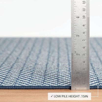 Dash and Albert Herringbone Machine Washable Area Rug - 5' x 8' Navy - Geometric Accent Rug - Anti-Slip Backing, Lightweight, Machine Washable, High Traffic Areas Kitchen, Mudroom, Laundry Room