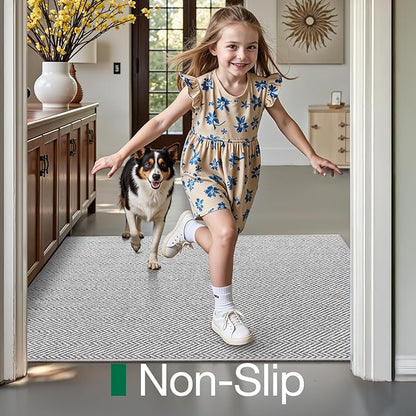 LUMI Ultra Thin Indoor Door Mat for Entrance 24"x36", Non Slip Entryway Mat, Low Profile Doormat, Unique Herringbone Design Carpet for Inside, Patio, Porch, Gray
