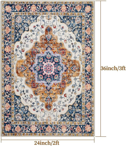 Ciicool Small Area Rug, 2x3ft Boho Rug, Ultra Soft Entry Rugs for Entryway, Non-Slip Washable Rugs Oriental Low-Pile Indoor Mat Floor Carpet for Entrance Bedroom Kitchen Bathroom Foyer Decor