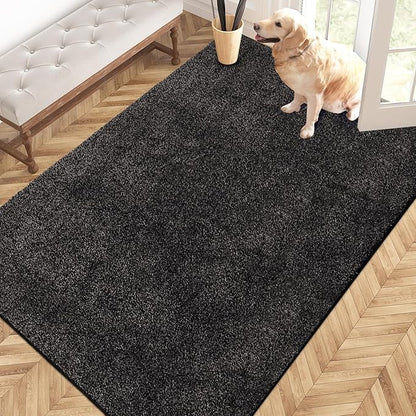 PURRUGS Easy Care Area Rug 4ft x 6ft, Non-Slip Machine Washable Entryway Rug, Dog Door Mat, Stain Resistant Accent Rug for Hallway, Living Room, Bedroom and Mudroom, Charcoal