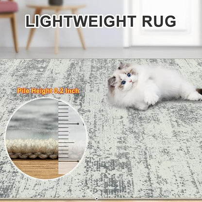 Area Rugs 9x12 Living Room - Washable Rug Modern Abstract Soft Large Neutral Non-Slip Carpet Indoor Floor Stain Resistant Thin Carpets for Bedroom Dining Room Farmhouse Nursery Home Office Grey