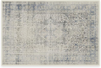 RUGGABLE Washable Vintage Area Rug – Kamran Blue Quartz 2x3, Stain-Resistant, Non-Slip – Small Machine Washable Rugs for Living Room, Bedroom, Hallway, Entryway & Bathroom–with Cushioned Pad
