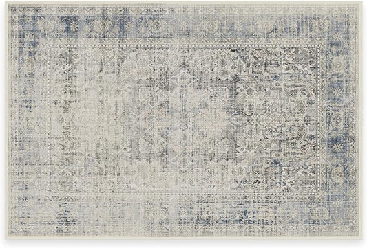 RUGGABLE Washable Vintage Area Rug – Kamran Blue Quartz 2x3, Stain-Resistant, Non-Slip – Small Machine Washable Rugs for Living Room, Bedroom, Hallway, Entryway & Bathroom–with Cushioned Pad