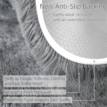 3x5 Solid Fluffy Grey Area Rug – Washable, Durable, Living Room Rug, Non-Slip High Pile Shag Rugs for Bedroom, Living Room, Bedside, Dorms, Nursery Rooms, Kids Room, Soft Indoor Floor Carpet