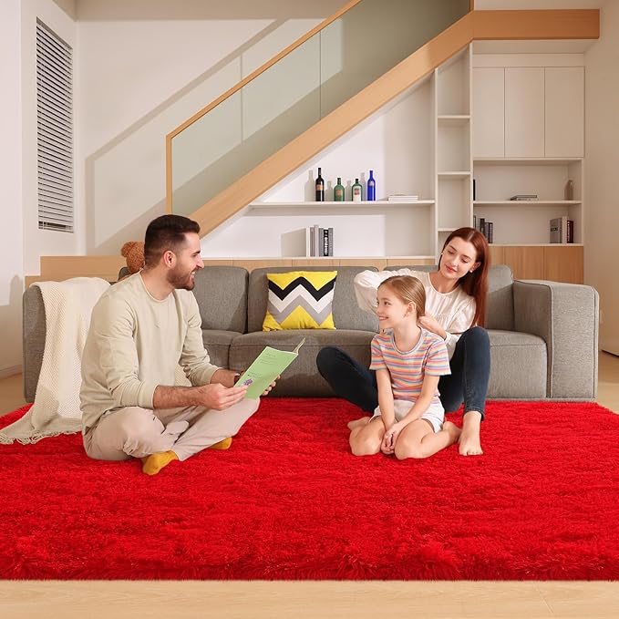 6x9 Red Rugs for Living Room Bedroom, Fluffy Large Area Rug Soft Shag Non-Slip Carpet for Kids Boys and Girls Room Dorm Home Decor (6ft x 9ft)