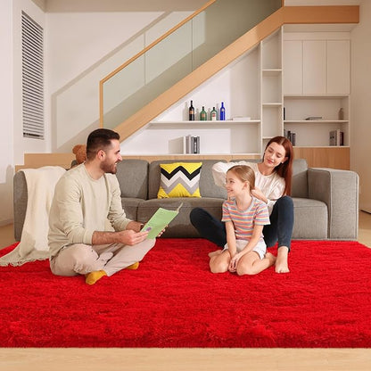 6x9 Red Rugs for Living Room Bedroom, Fluffy Large Area Rug Soft Shag Non-Slip Carpet for Kids Boys and Girls Room Dorm Home Decor (6ft x 9ft)