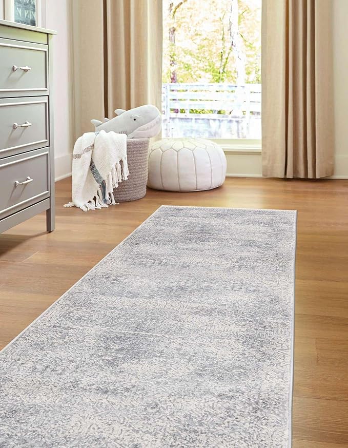 Unique Loom Finsbury Collection Area Rug - Sarah (2' 7" x 12' 2" Runner, Gray/ Ivory)