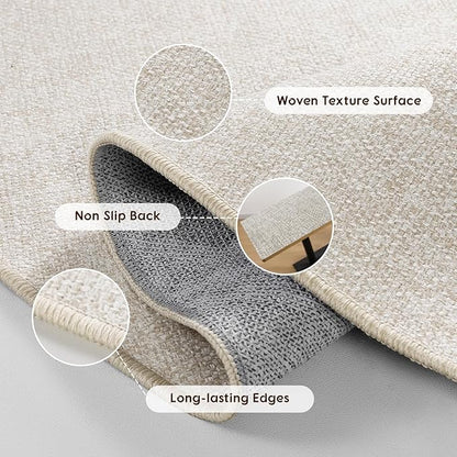 LBRO2M Easy Jute Solid Area Rug 4X4 Round Washable Rugs for Living Room Dining Room Bedroom Natural Jute Look Indoor Outdoor Rug Durable, Solid Non Shedding Eco Friendly (4X4 Light Ivory)