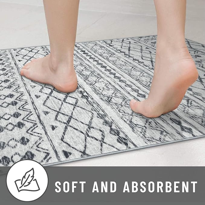 KUTA Boho Runners for Hallways 3x8 Grey Moroccan Washable Runner Rug Non-Slip Vintage Kitchen Rugs Ultra Soft Distressed Geometric Floor Carpet for Bedroom Laundry Living Room