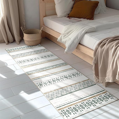 BESTSWEETIE 2x6 Area Rugs for Living Room Washable Moroccan Farmhouse Neutral Geometric Low Pile Non-Slip Soft Print Pattern Rug for Bedroom Kitchen Dining Room Entryway Green/Brown