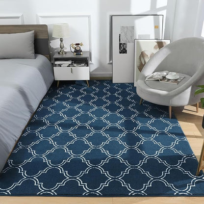 Amearea Fluffy Indoor Area Rug, Soft Trellis Moroccan Rugs for Bedroom, Shag Modern Area Rug for Living Room Kids Room Nursery, Easy Clean, Home Decor Low Pile Carpet, Teal Blue 6x9 Feet