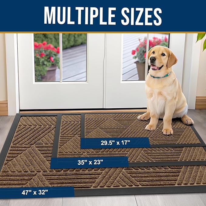 Kitinjoy Front Door Mat Outside Entrance, Sturdy Natural Dirt Trapper, Heavy Duty Rubber Doormat, Low Profile Non-Slip Backing, Easy Clean Floor Mat for Indoor Outdoor Entry, 47X23 Inch, Brown