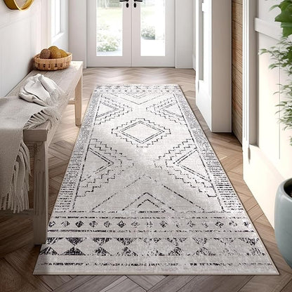 ILANGO Moroccan Runner Rugs for Hallway 2.5'x6' Machine Washable Area Rugs with Rubber Backing Modern Rugs Non Slip Carpet for Kitchen Indoor Floor Dedroom Farmhouse Dining Room, Foldable