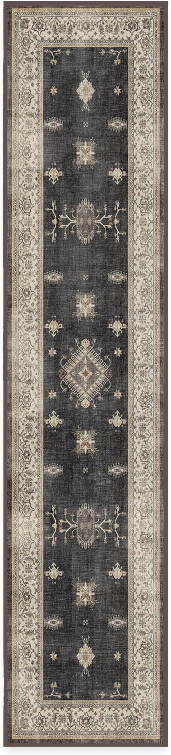 RUGGABLE Washable Vintage Runner Rug – Verena Dark Wood 2.5x12, Stain-Resistant, Non-Slip Hallway Runner – Machine Washable Rug for Hallway, Entryway, Living Room & Kitchen–with Standard Pad