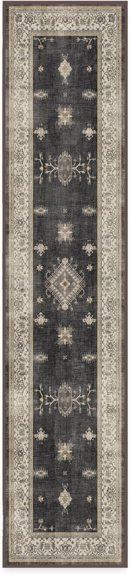 RUGGABLE Washable Vintage Runner Rug – Verena Dark Wood 2.5x12, Stain-Resistant, Non-Slip Hallway Runner – Machine Washable Rug for Hallway, Entryway, Living Room & Kitchen–with Standard Pad